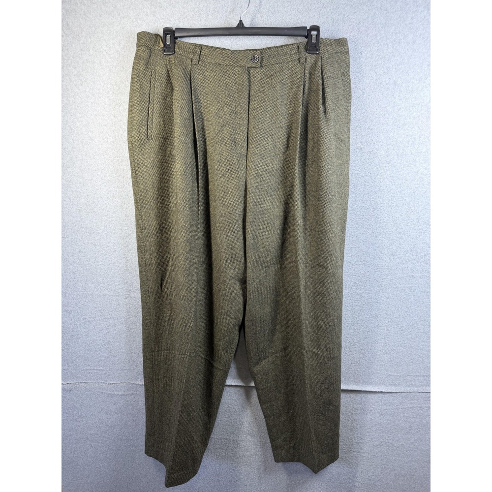 Evan Picone Pants Womens 20W Green Wool Tweed Pleated Lined Dress Career Work